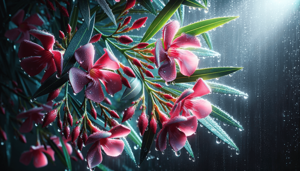 plantes de laurier rose en hiver au milieu de la pluie